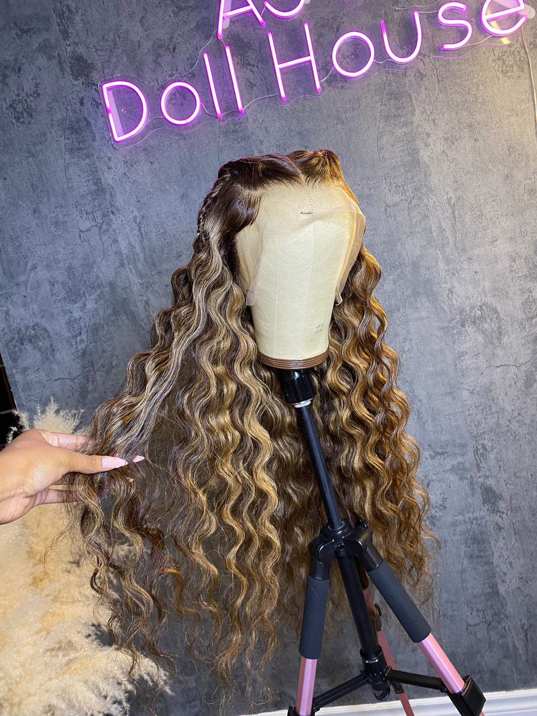 28” Blonde Highlighted Deep Wave Frontal Wig